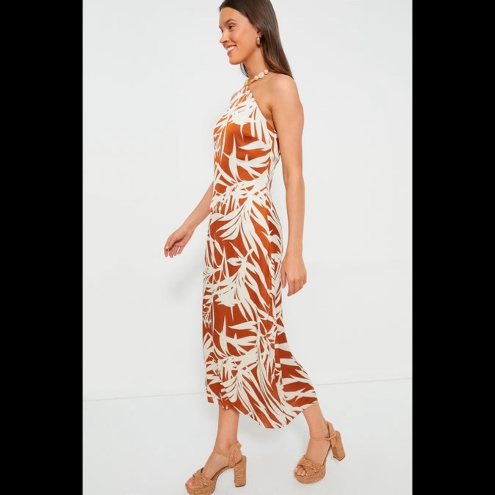 Tuckernuck Brown and White Leaf Print Midi Dress - Picture 3 of 5